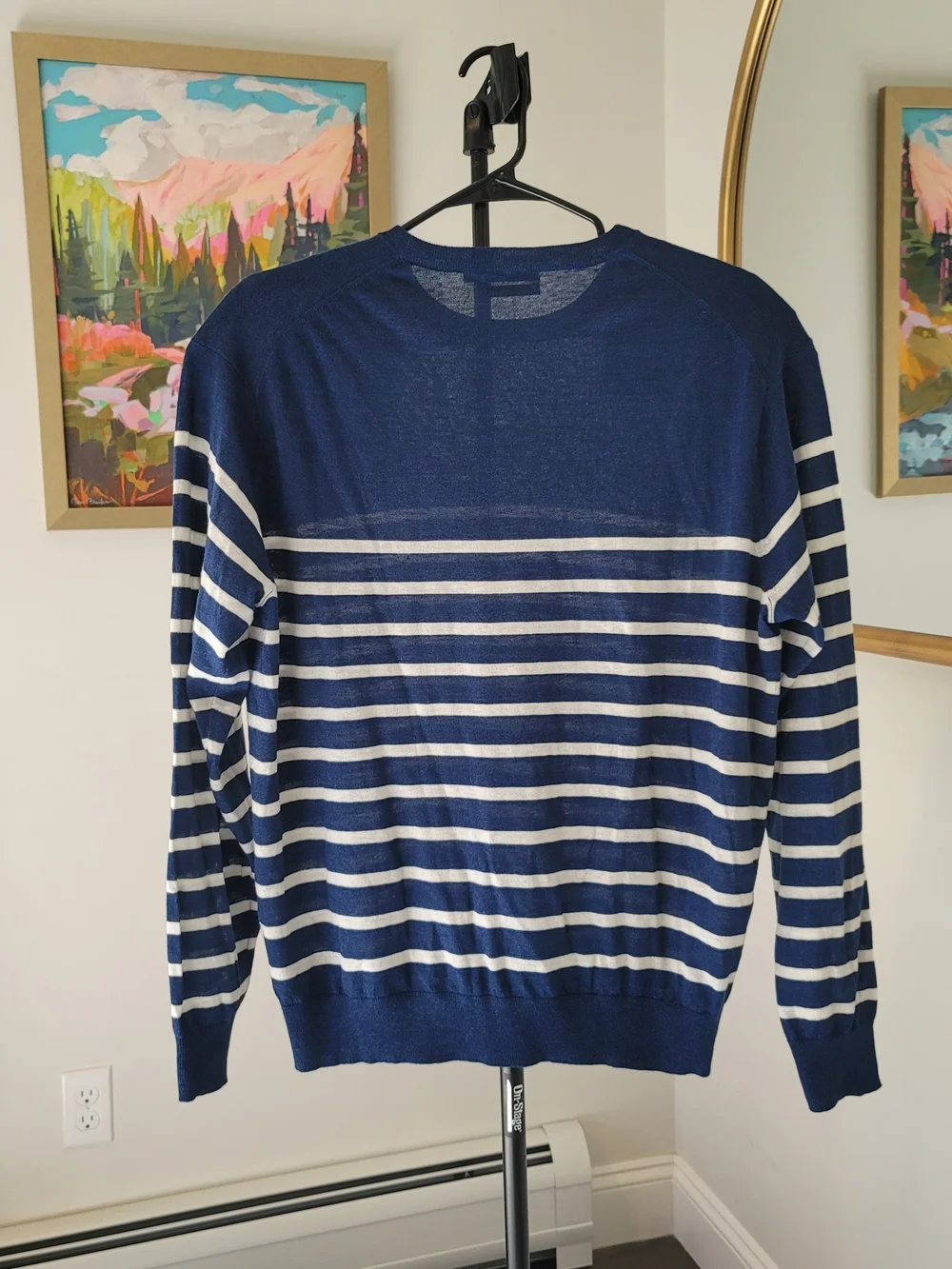 PETER MILLAR Crown Cool Crewneck Wool Linen Blend Blue Stripe Nautical Size XL